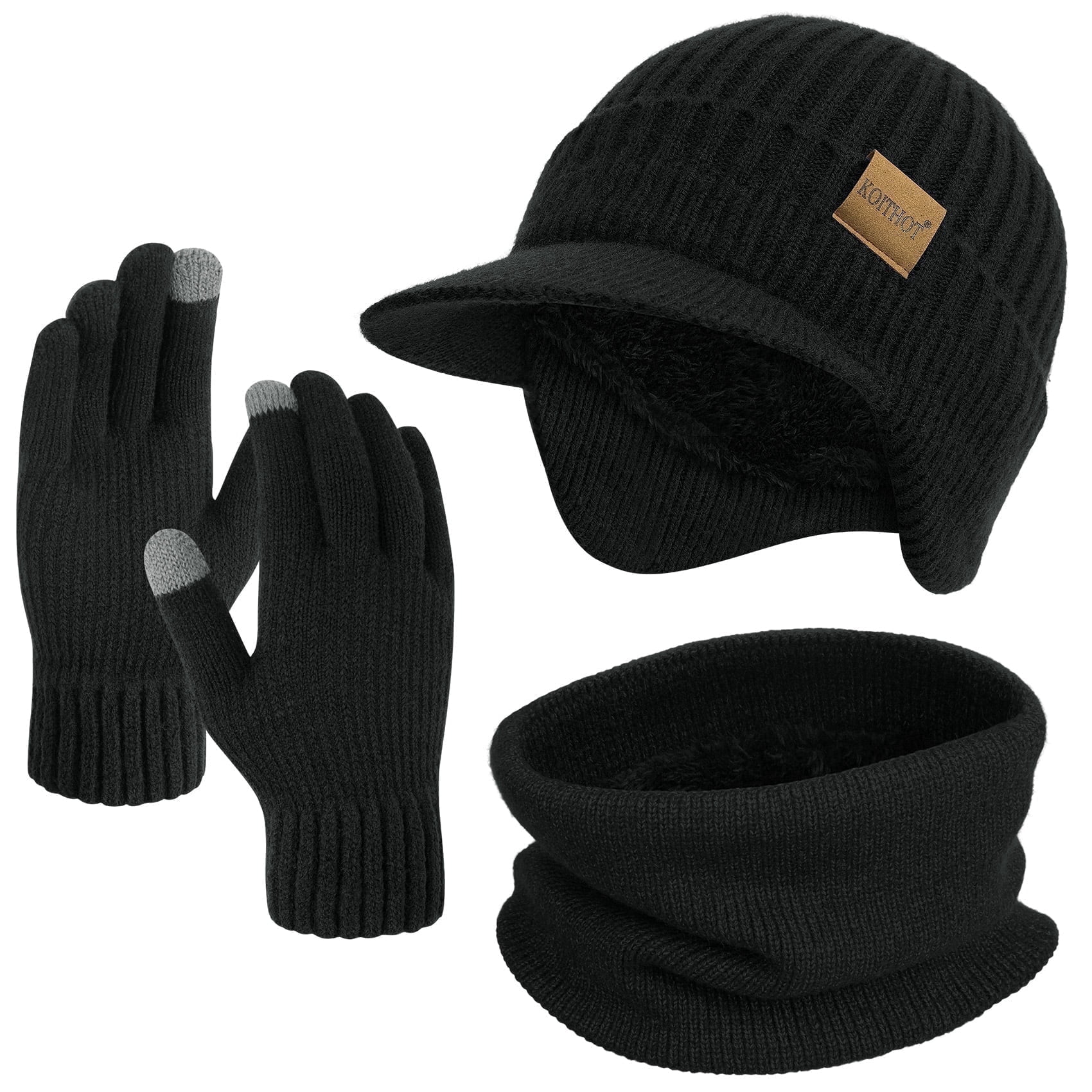 Satin Lined Beanie Scarf Gloves Set Winter Accessories Touchscreen 4 Pieces Womens Winter Satin Lined Knit Pom Beanie Hats  main image 2