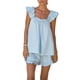 thumbnail image 1 of Conjunto de pijama de verano para mujer, 2 piezas, con volantes, sin mangas, camisetas holgadas y minipantalones cortos, ropa de estar por casa, 1 of 6