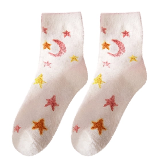3‑Pair Pilates Socks Multicolor Thick‑fleece Thermal Mid‑tube Socks Crew Socks for women