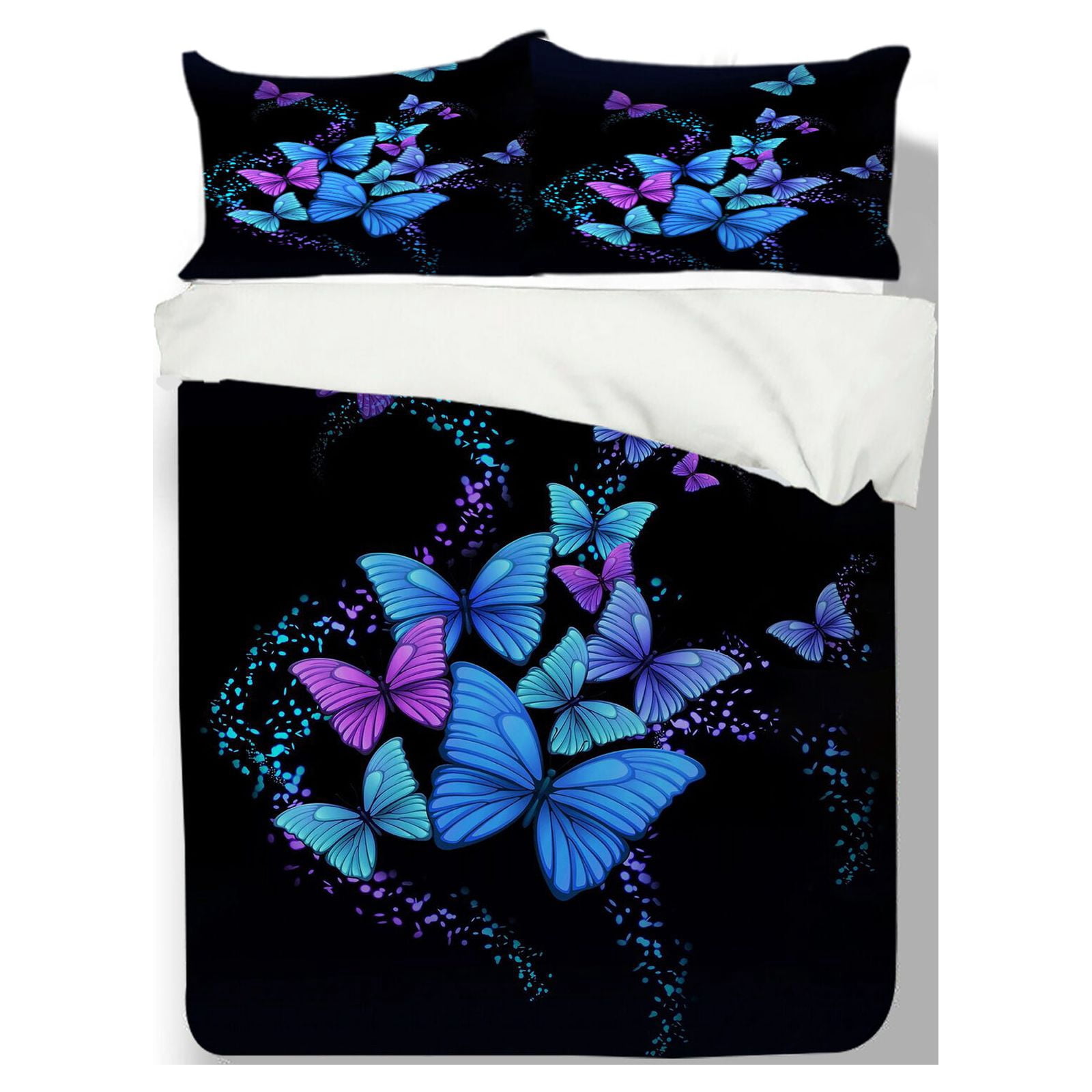 3D Blue Colorful Butterfly Print Bedding Set Duvet Cover Set with Bag Home Textiles Woman Girl Bed Cover,King (90"x104")