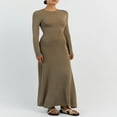 thumbnail image 4 of Women Autumn Solid Color Long Sleeve Hollow Drawstring Party Dress, 4 of 9