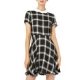 thumbnail image 1 of Allegra K Women's Peter Pan Collar Puff Sleeves Above Knee Plaid Dress, 1 of 7