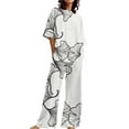 thumbnail image 4 of SAZBJOJN Womens Pajama Sets Fashion Printed Short Sleeve Top With Pockets and Long Pants 2 Piece Sleepwear Loungewear Sets Oversized Comfy Pajamas for Women Set White Size M, 4 of 5