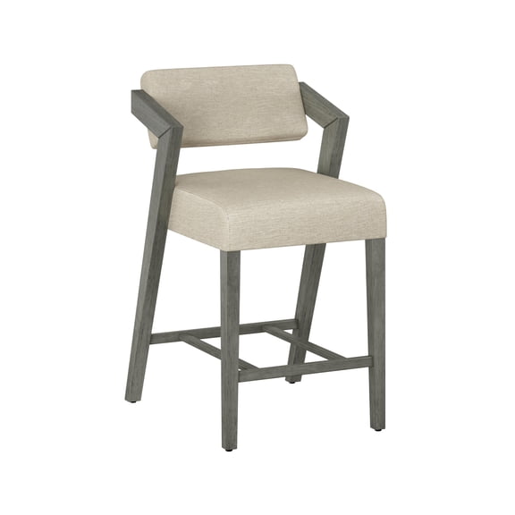 Bowery Hill 26" Fabric Upholstered Counter Stool in Aged Gray and Ecru