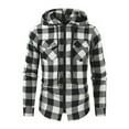 thumbnail image 2 of Txeol Mens Plaid Flannel Jacket Long Sleeve Full Zip Hoodies Chest Pockets Drawstring Hooded Cargo Sweatshirts Christmas Gifts,White M, 2 of 8