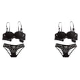 thumbnail image 1 of Qarigey Conjunto de sujetadores Bralette de encaje de moda Cierre trasero Correa ajustable Push Up Ropa interior Amigable con la piel Deep-V Negro 70A 2Conjunto, 1 of 6