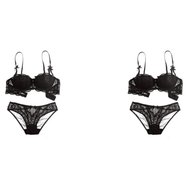 Conjunto de Sujetadores Bralette de Encaje Minnieouse Cierre Trasero Transpirable Correa Ajustable Negro 70A 2Conjunto
