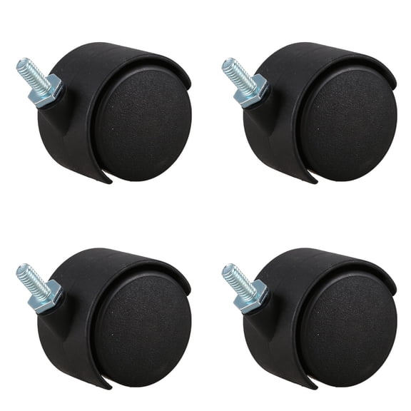 4X 6mm Threaded Stem 40mm Dual Wheel Rotatable Caster Black,4 x Threaded Stem Caster Wheel,black