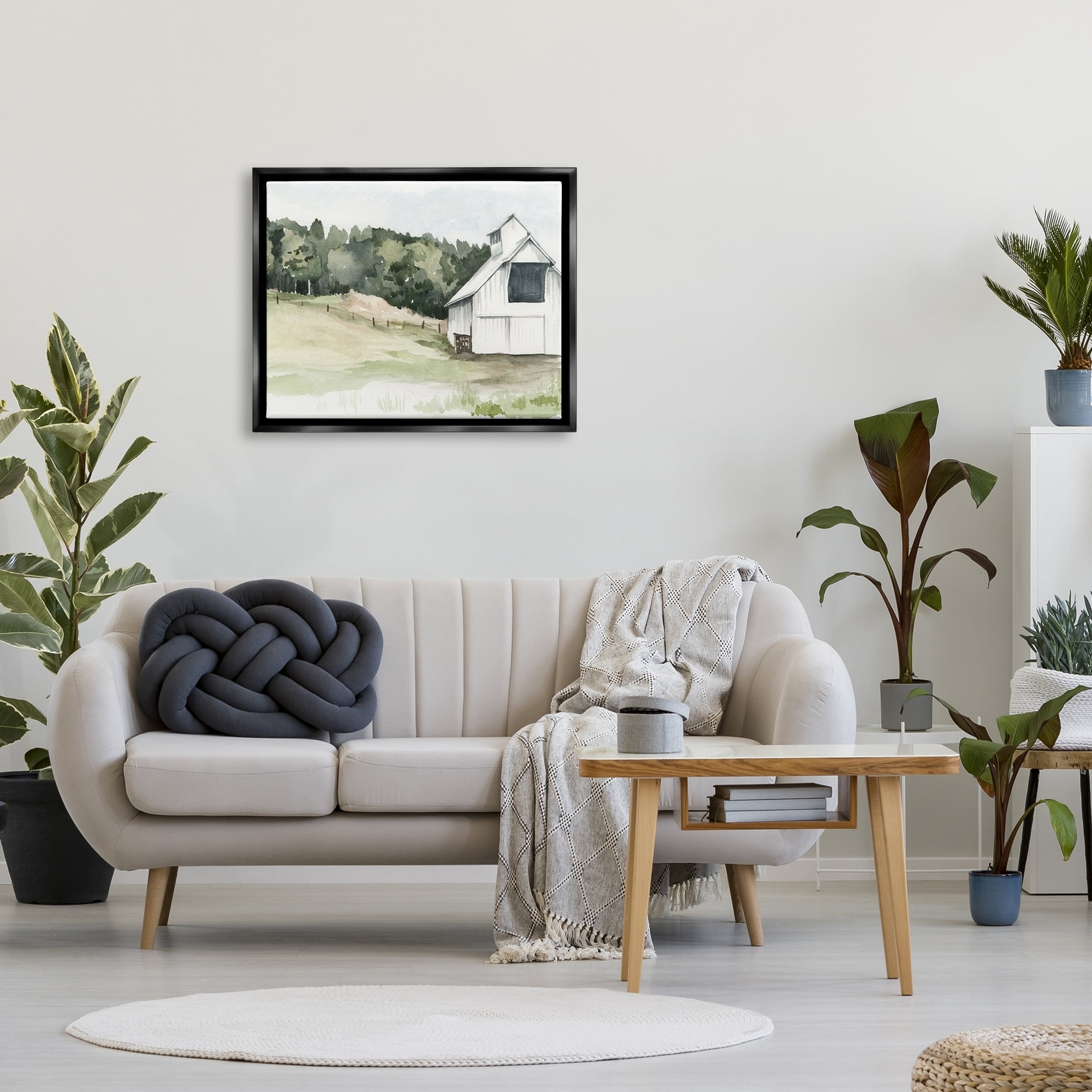 Stupell Industries Quiet Countryside Farmhouse Cottage Green Pasture Jet Black Framed Floating Canvas Wall Art, 24x30, by Jennifer Paxton Parker