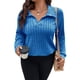 thumbnail image 2 of Suéter de Punto Informal de Talla Grande para Mujer, Cuello en V, Solapa, Color Liso, Camisa de Larga. Azul Real XXXL, 2 of 8