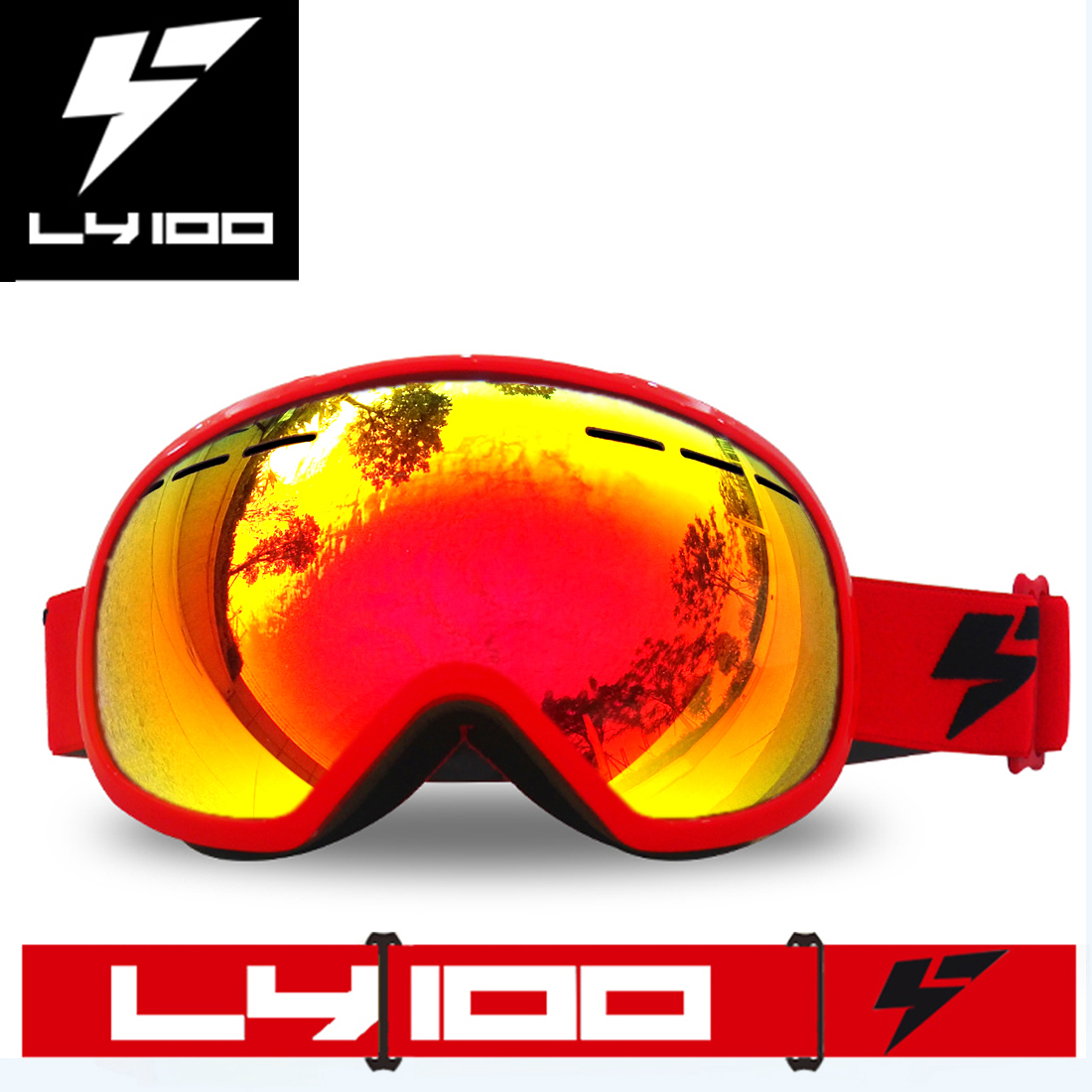 Anti-fog Snowboarding Ski Goggles OTG UV400 Protect Big Double Lens Red by