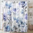 thumbnail image 1 of Cortinas de ducha con flores azules y hojas grises, diseño floral de rosas en acuarela, modernas y minimalistas, tela impermeable con 12 ganchos, 182 x 182 cm., 1 of 6