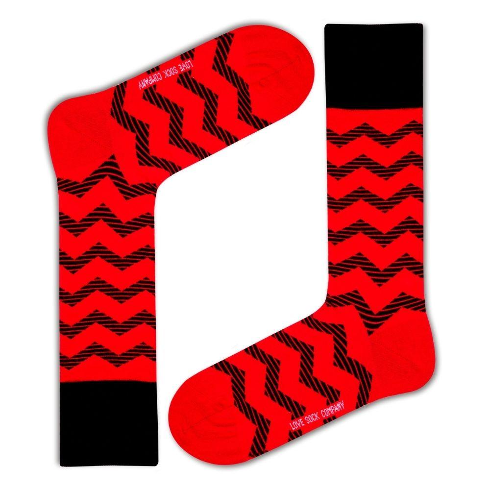 LOVE SOCK Zig Zag Men's Fun Dress socks with Stripes Red