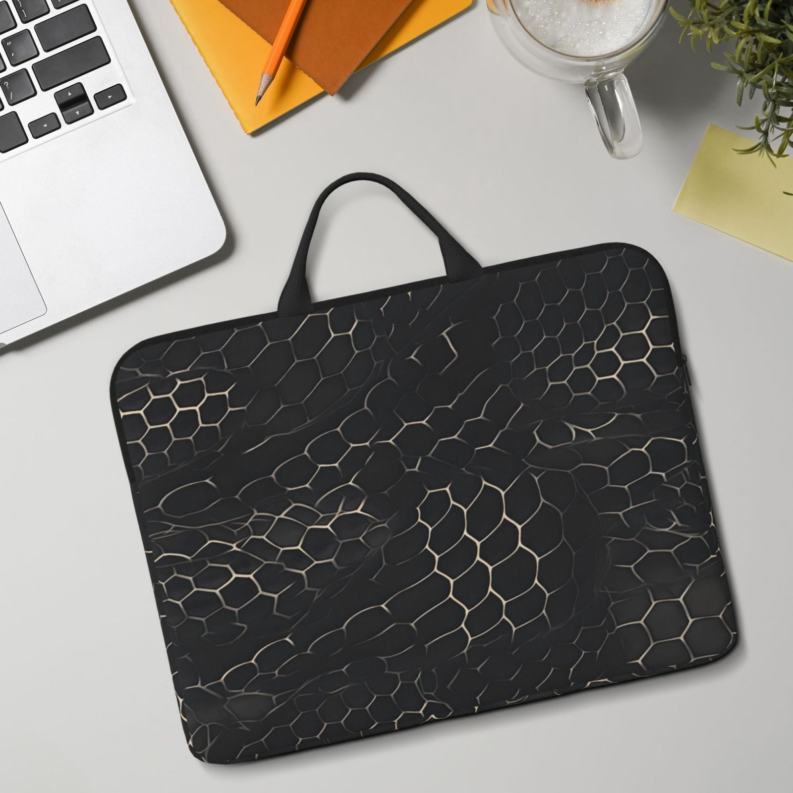 Laptop Sleeve Bag For Women Men 14inch Waterproof Durable Protective Computer Carrying Cover Handle Laptop Case Bag Snake Skin Print Style Darkgray_3