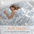 thumbnail image 4 of 3 Piece Light Blue Flower Duvet Cover Set California King,Microfiber Comforter/Quilt Cover with Corner Ties and 2 Pillowcases,Vintage Farmhouse Boho Leaf Spring All Season Bedding with Zipper Closure, 4 of 8