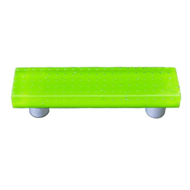 Hot Knobs HK1205-PA Bubbles Spring Green Rectangle Glass Cabinet Pull - Aluminum Post