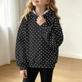 thumbnail image 3 of Girls' Polka‑Dot Print Pullover Hoodie, Long Sleeve Oversized Kids Hooded Sweatshirt, Casual Loose‑Fit for School Wear, Playdates Chilly‑Day Activities Black 130, 3 of 8