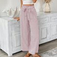 thumbnail image 2 of Casual Pants for Women Striped Elastic Drawstring Waist Straight Wide Leg Pants with Pockets, 2 of 5