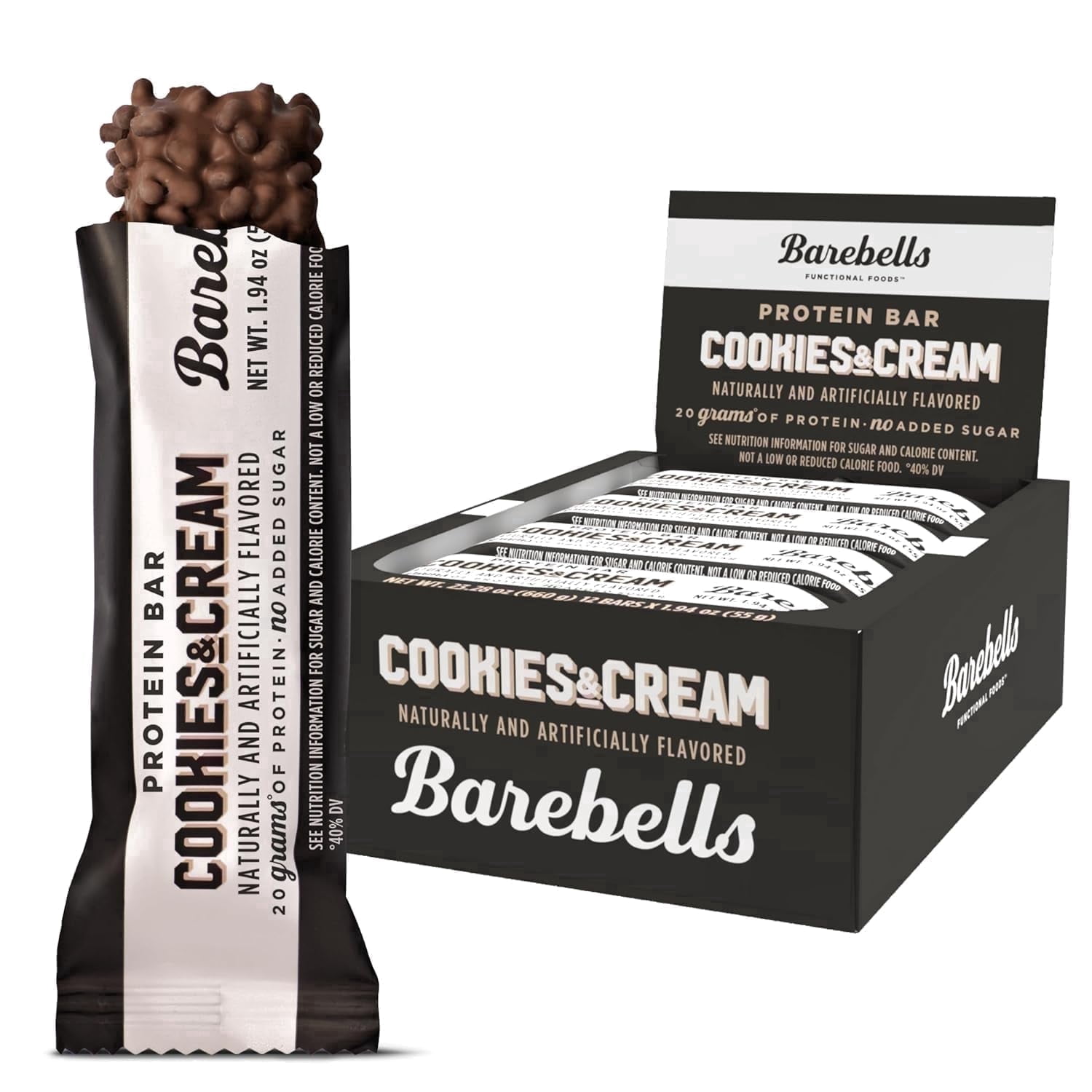 (3 pack) Barebells Protein Bars Cookies & Cream - 12 Count, 20g High Protein Treats - Chocolate Nutrition Bar with 1g Total Sugars - On-The-Go Breakfast or Post-Workout Snack