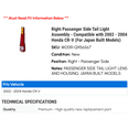 thumbnail image 2 of Right Passenger Side Tail Light Assembly - Compatible with 2002 - 2004 Honda CR-V (For Japan Built Models) 2003, 2 of 2