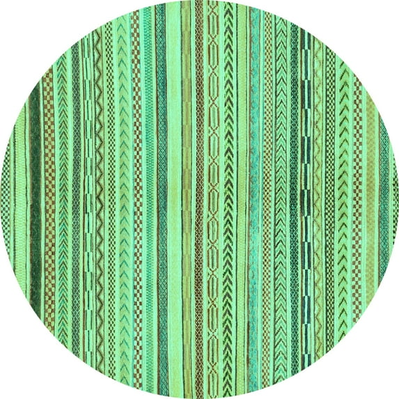Ahgly Company Machine Washable Indoor Round Abstract Turquoise Blue Modern Area Rugs, 4' Round