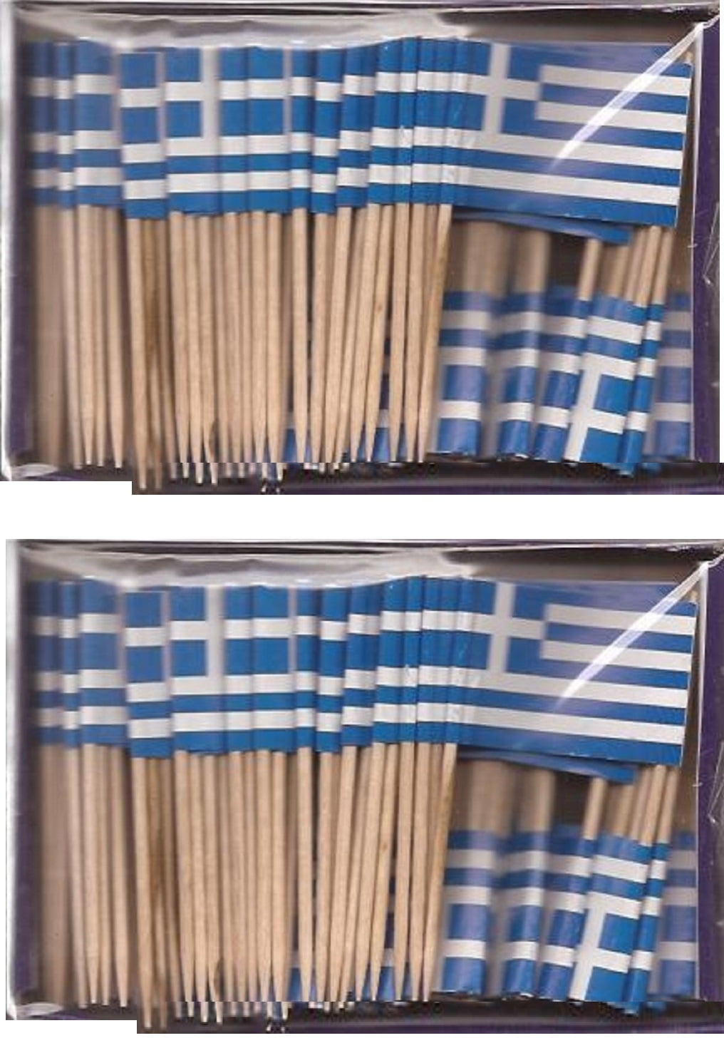 2 Boxes of Mini Greece Toothpick Flags, 200 Small Greek Flag Toothpicks or...