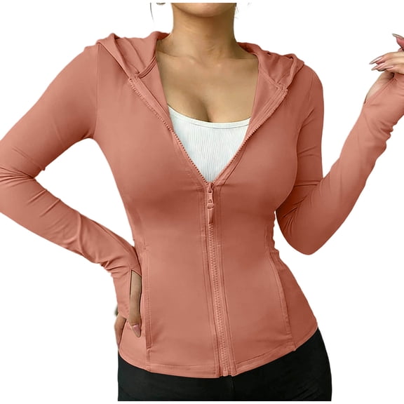 Erwazi Women's UPF 50 Sun Protection Zip Up Top Shirt Long Sleeve with Thumb Holes Hooded Jackets for Sports Casual Outwear