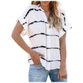 thumbnail image 4 of VEKDONE Stripe Short Sleeve T-shirt for Women Button V-Neck Shirts Summer Loose Fit Tops Lightweight Casual Tees Soft Comfy Blouse Camiseta de manga corta, 4 of 8