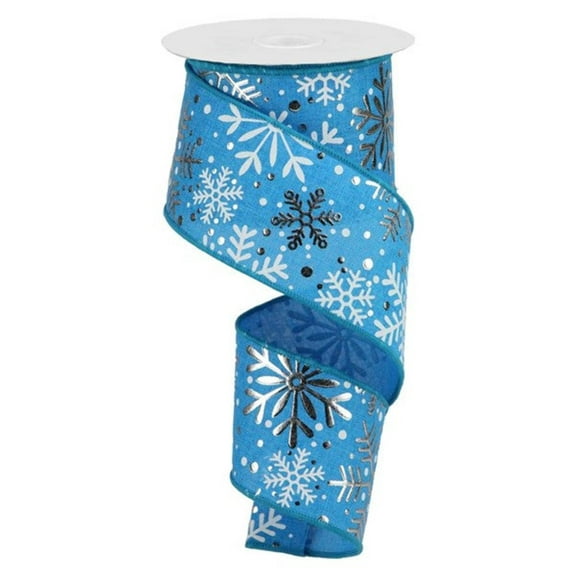 Multi Snowflake Wired Edge Ribbon - 10 Yards (Blue, 2.5 Inches)