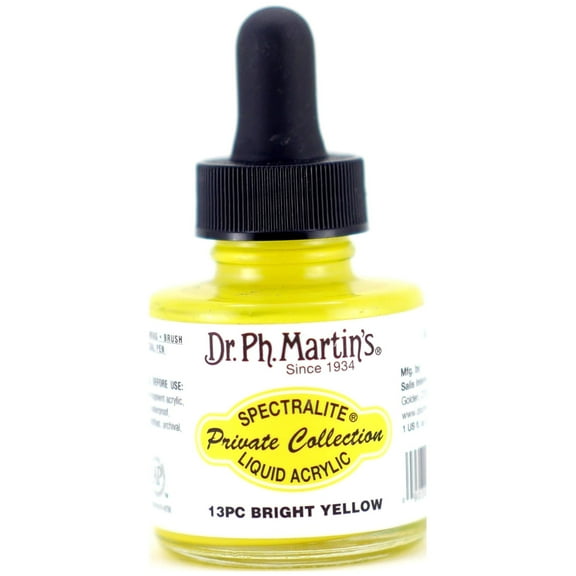 Dr. Ph. Martin's® Spectralite Private Collection Liquid Acrylics (13PC) Arcylic Paint Bottle, 1.0 US fl oz, Bright Yellow, 1 Bottle