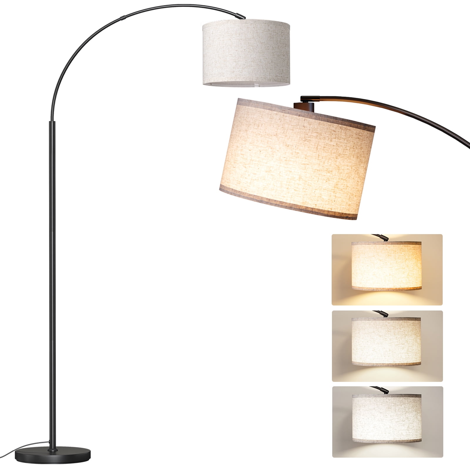 SUNMORY 75″ Arc/Arched Floor Lamp, Modern Floor Lamp with 9w LED Bulb & 3 Color Temperature, Tall Standing Lamps with Hanging Linen Drum Shade & Weighted Base for Bedroom, Living Room, Study Room