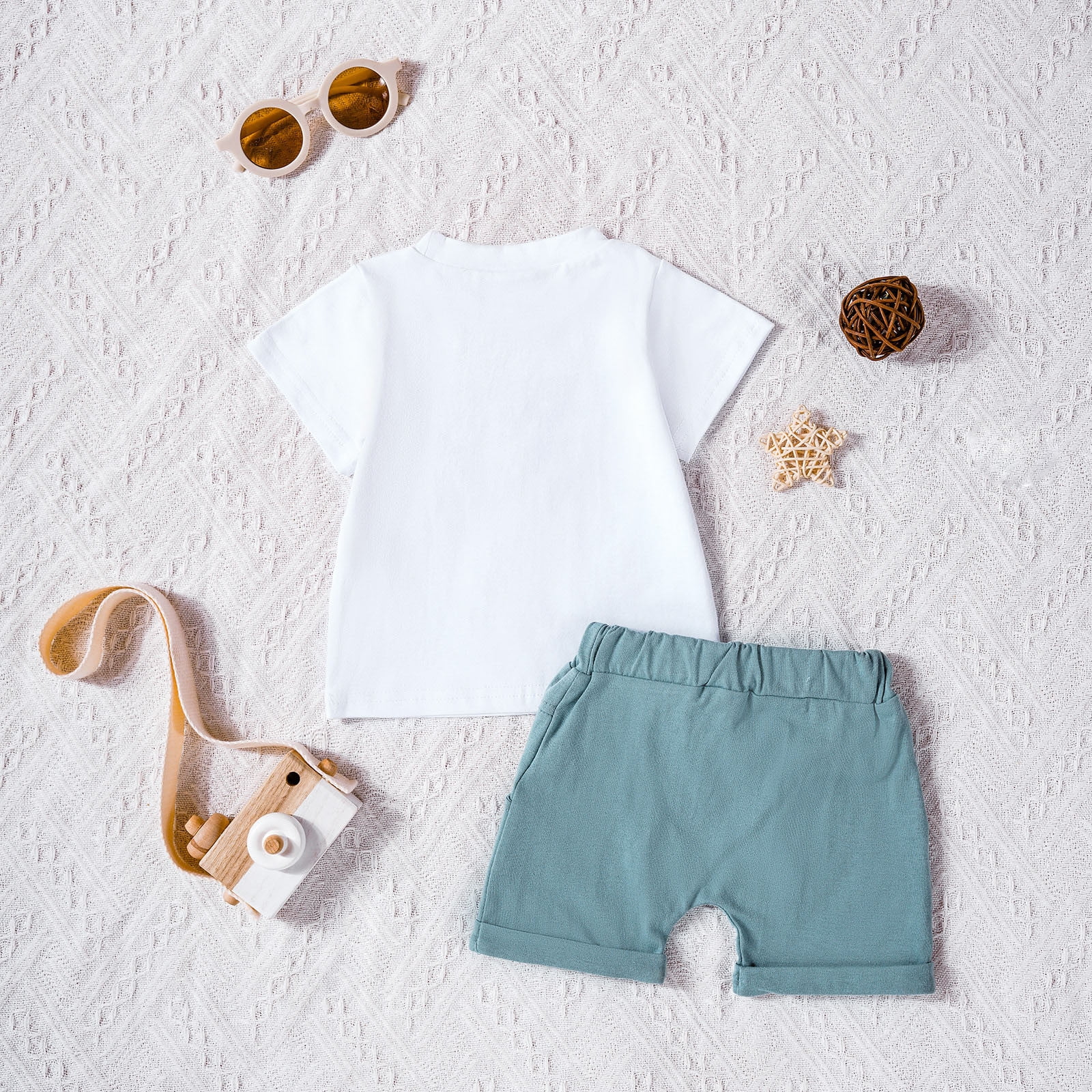 QHFBli Baby Boy Clothes Summer Short Sleeve T-Shirt Tops Solid Color Shorts 3 6 9 12 18 24 Months Boy Casual Outfits 12-18 Months