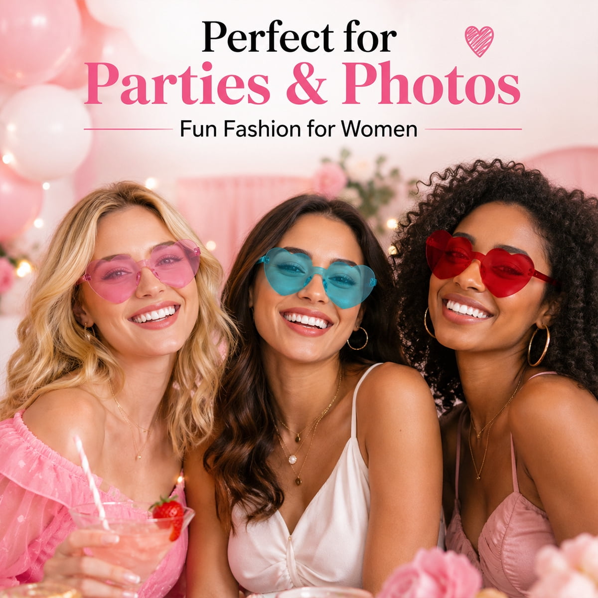 Heart Glasses for Women Valentine Party Glasses Fun Trendy Heart Shaped Glasses for Birthday Wedding Bachelorette Party Favor Mixed Color 12PCS