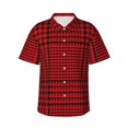 thumbnail image 2 of Picia Red Black Houndstooth Gentle Cotton Regular Fit Short Sleeve Casual Hawaiian Shirt for Men-Large, 2 of 9