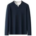 thumbnail image 5 of PIOMLL Mens Shirts And Tops Long Sleeve Layered With Inner Layer Two Piece Design Crew Neck Navy Going Out Fall Tops 2XL, 5 of 5
