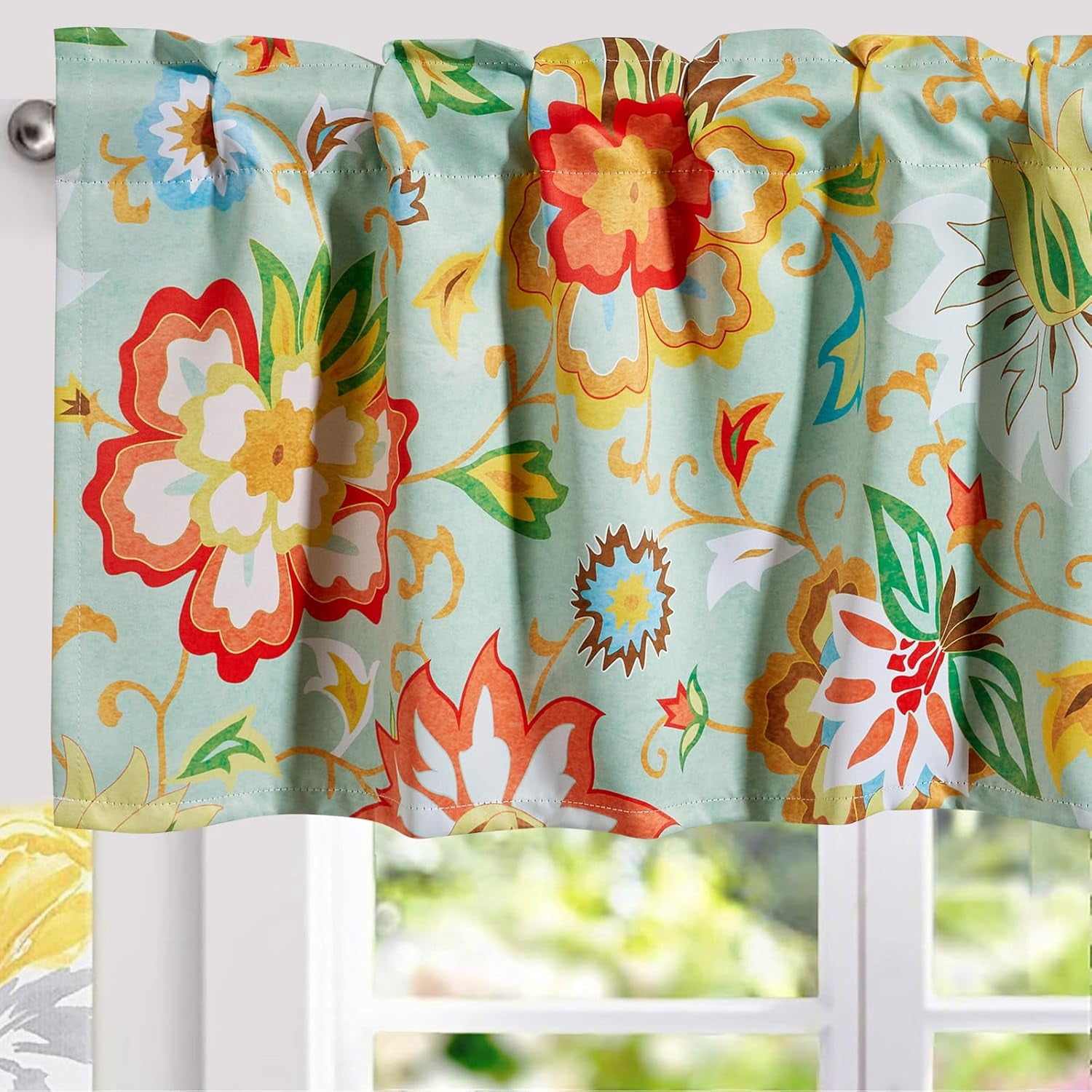 Boho Floral Valances for Windows 18‘‘L Vintage Farmhouse Flowers Valance Curtains Blackout Privacy Short Small Window Curtain for Kitchen Bedroom Living Room Cute Country Valance Curtain