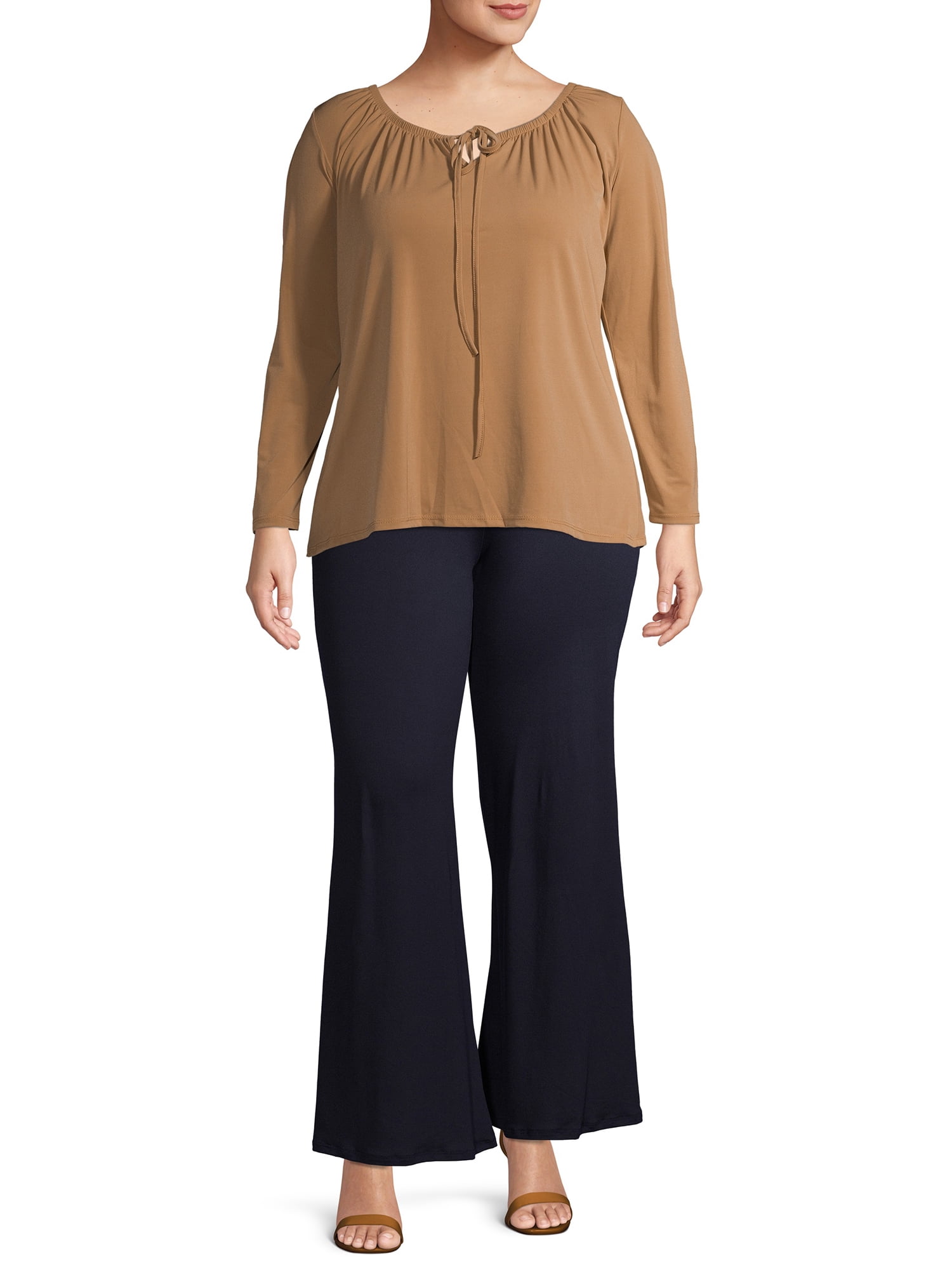 Ella Samani Women's Plus Size Tie Front Long Sleeve Top