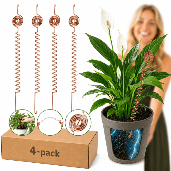 JETO 4 Pack Copper Garden Stakes Electroculture Gardening Antenna Kit