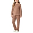 thumbnail image 2 of QTBIUQ Girls 2PC Polka Dot Fall Set Ruffle Trim Sweatshirt and Elastic Waist Straight Pants Outfit Set, 2 of 5