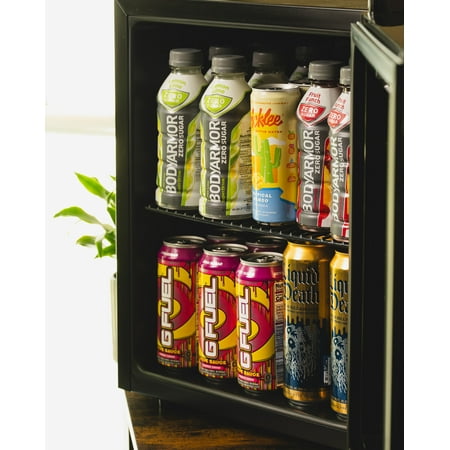 NewAir - 60-Can Beverage Cooler with Reversible Glass Door, Door Alarm, Perfect for Work from Home Station, Dorms, and Game Room - Black