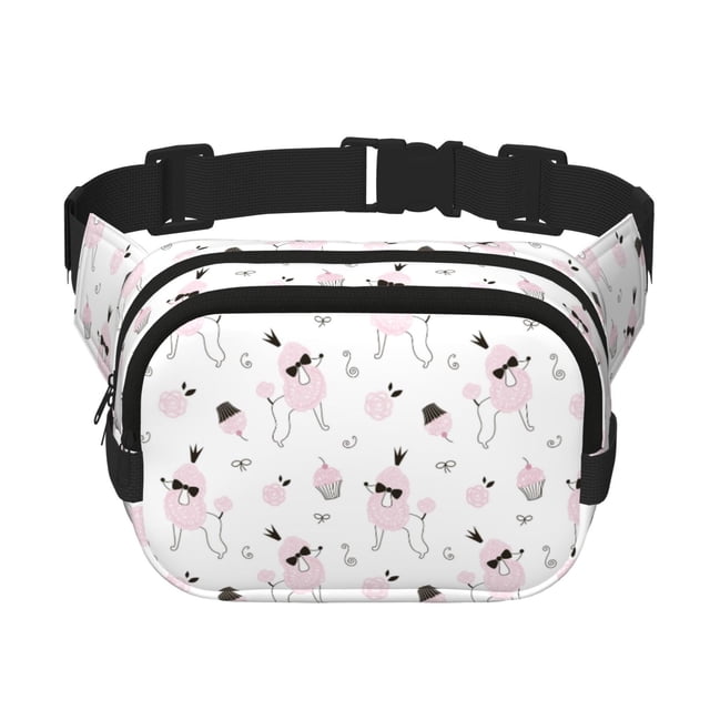 Disketp Cute Poodle Dog Riñonera de Doble Capa, Bolsa de Cintura Ajustable para Viajes, Correr y Senderismo, Riñonera Ligera para Hombre y Mujer