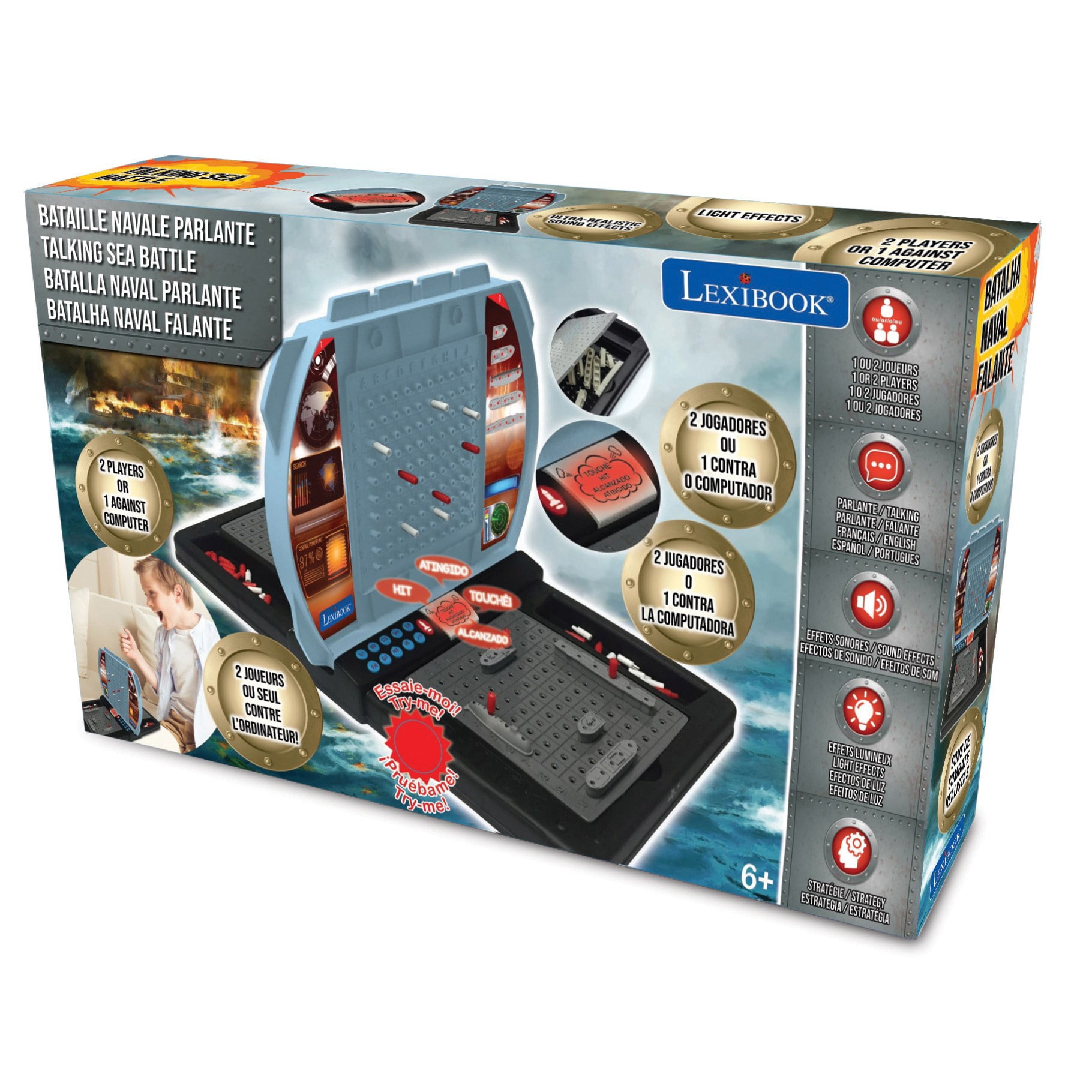 Lexibook Talking Sea Battle Electronic Board Game, Grey/Black