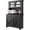 Black Wood Grain, variant on Kitchen Pantry Cabinet with Microwave Stand - Coffee Bar & Buffet Hutch - 4 Doors and Adjustable Shelves - Tall Storage Cupboard for Dining Room