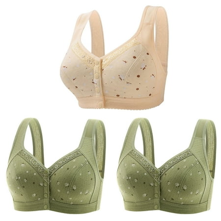 SHTXOZHI 3 Pack Bras for Women Wireless Push Up Front Closure Bras Full Coverage Wire Free Bra