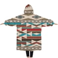 thumbnail image 2 of Oversized Wearable Blanket Hoodie,Brown Triangular Geometric Pattern Sherpa Blanket Hoodie with Super Pockets,Super Warm Fuzzy Pullover for Women & Men, 2 of 6