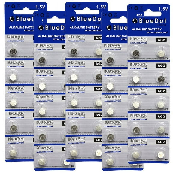 BlueDot Trading Brand AG2 Button Cell Extra Life Alkaline Batteries - 50 Pack (Use Interchangeably with SR726W, G2, 612, 280-52, SB-BL, LR726 SR59, SG2, LR59, 196, 396, 397)