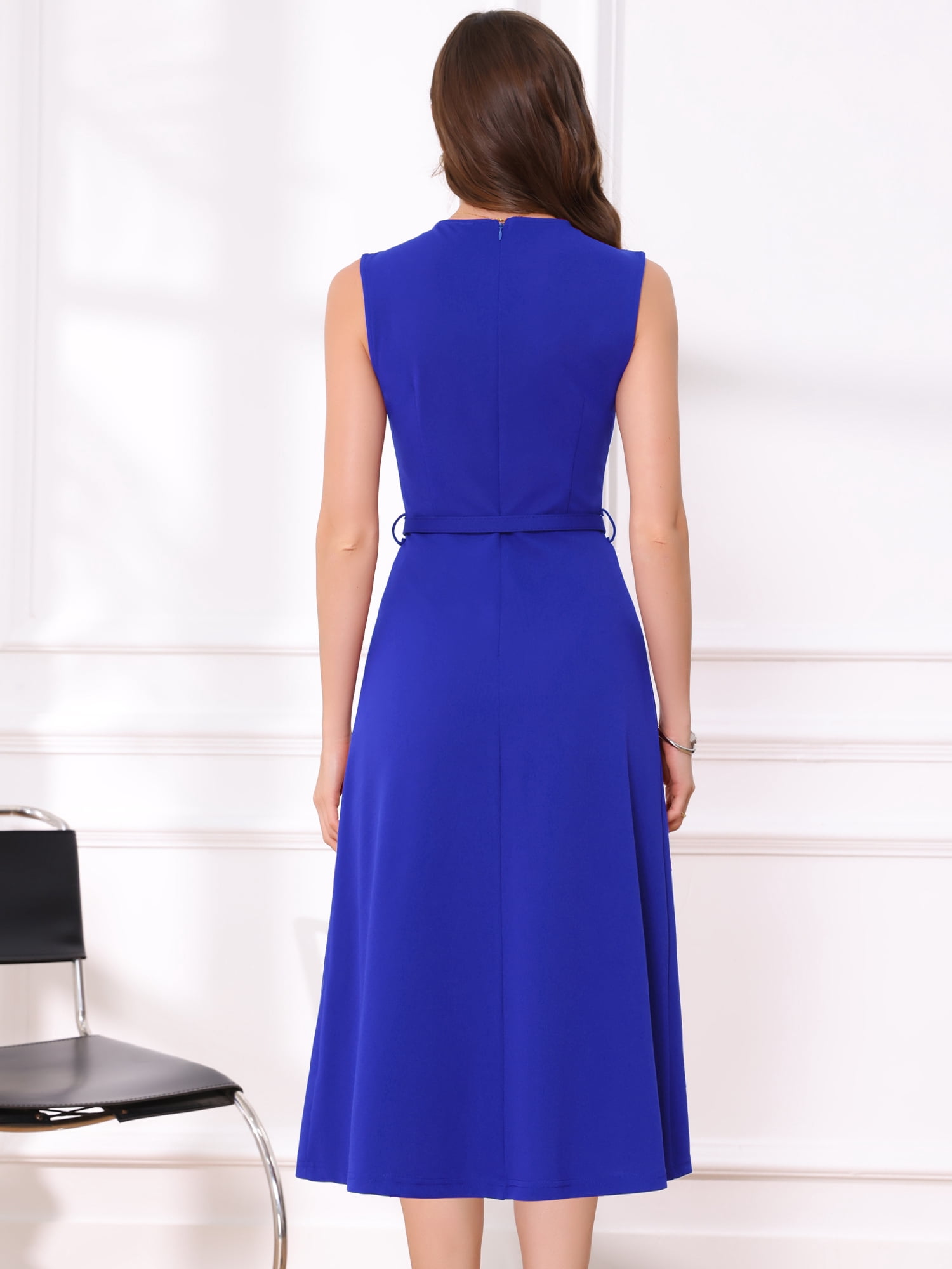 DARING DIVA Women's Sleeveless Crew Neck High Waist A-Line Dress M Royalblue