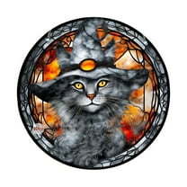 Uxgjfwu Halloween Window Decorations - Acrylic Hanging Ornaments with Crows & Cats for Wall Scarecrow Scene