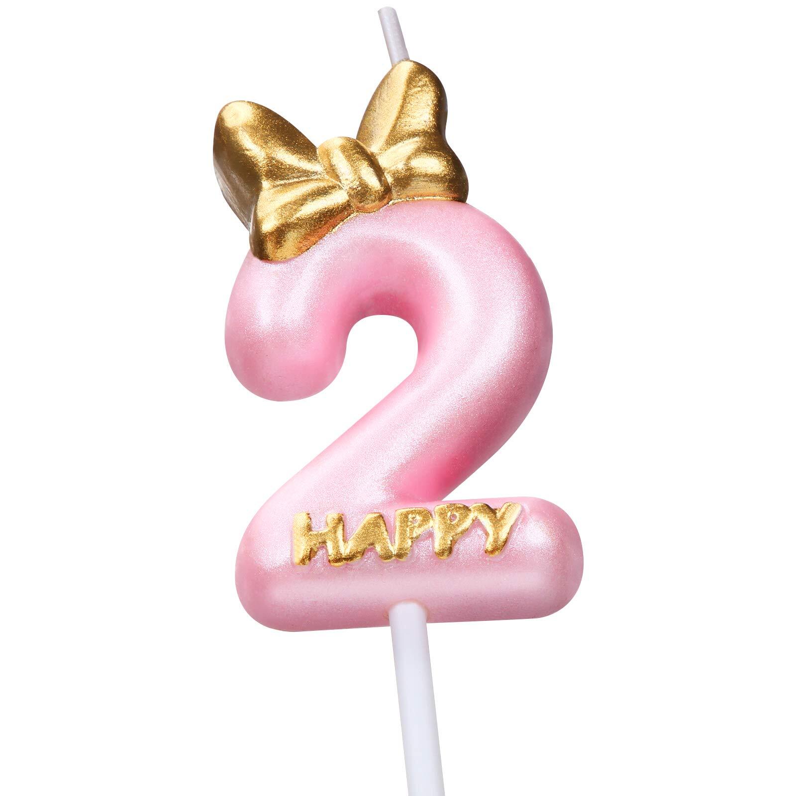 Candle Pink Birthday Candle Girl Happy Birthday Cake Topper, Birthday Candle (Number 2