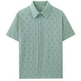 thumbnail image 6 of Men's Solid Color Knitted Shirt Cotton, Casual Knit Button Down Short Sleeve, Open Collar Breathable Top, Office Street Daily Summer Beach Vacation Slim Fit | Zenithor,Blue L, 6 of 6